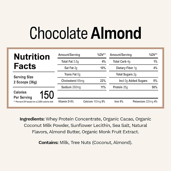 Rise Grass-Fed Whey Protein Powder - Sample Chocolate Almond | 25g Protein No Artificial Flavors, Colors, or Preservatives - Sugar Free, Gluten-Free, Soy Free (Single Serving)