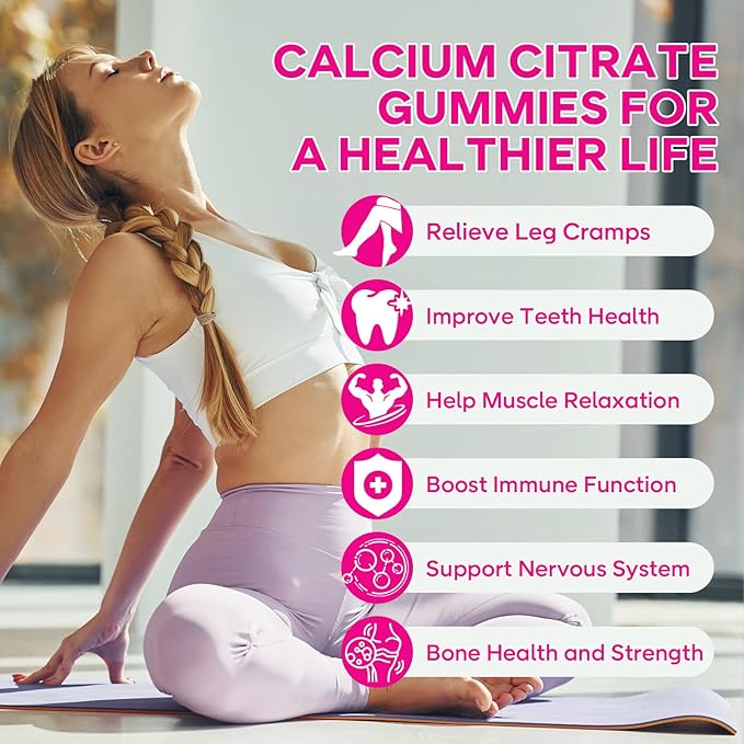 2 Pack Calcium Citrate Gummies 1200 mg - High Absorption Calcium for Strong Bones, Muscles & Immune Support - Vegan, Non-GMO, Natural Strawberry Flavor, 120 Count