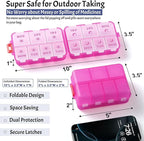 NEW Foldable & Double Protection Portable Weekly Pill Organizer 2 Times A Day with Etched Labels, AM PM 7 Day Week Medicine Box, Daily Travel Pill Case Dispenser for Vitamin, Supplement - Clear Pink
