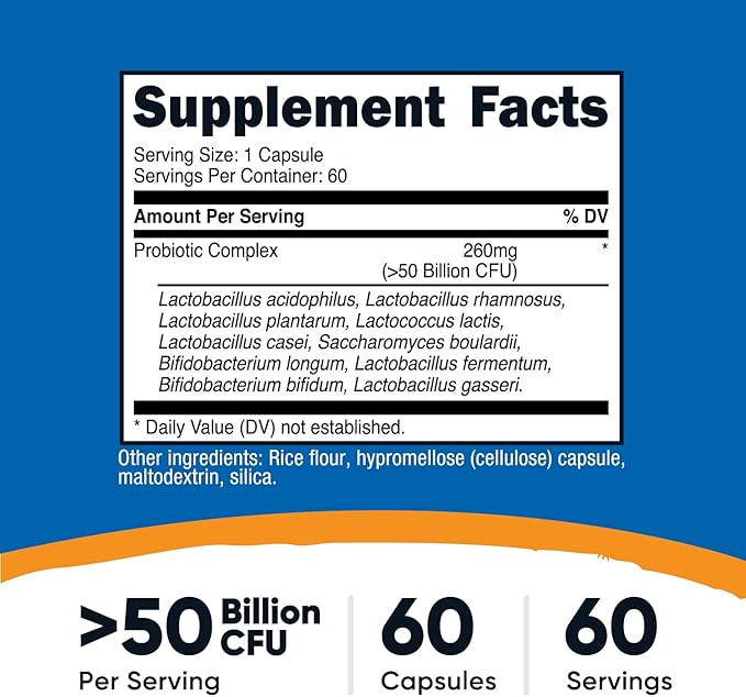 Nutricost Probiotic Complex - 50 Billion CFU, 60 Capsules - Probiotic for Men and Women - Vegetarian Capsules, Non-GMO, Gluten Free