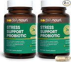 Daily Nouri Stress Support Probiotics for Women & Men | Mood & Cortisol Support | Gut-Brain Axis + Digestive Support | 3 Clinically Studied Strains + Omega | 60-Day Supply