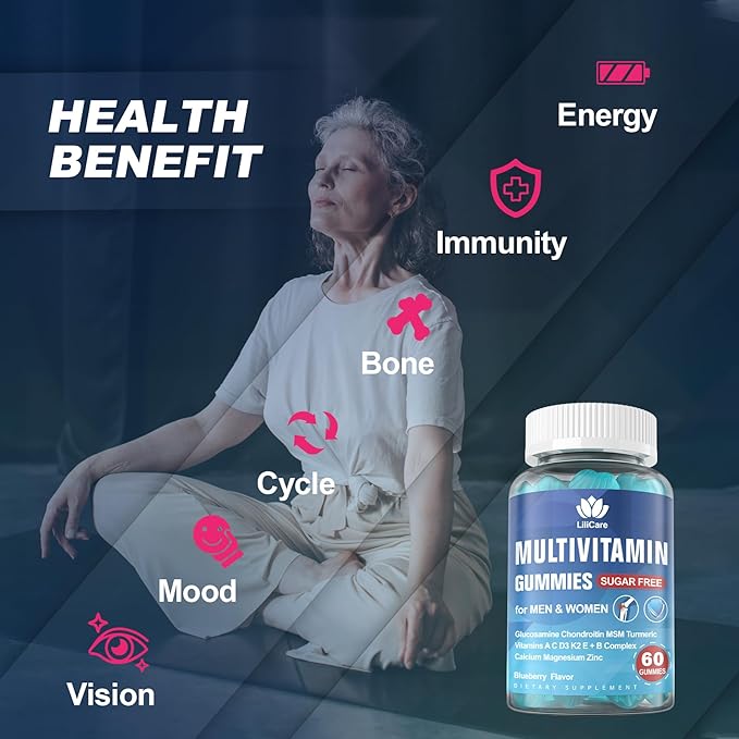 LILICARE Men's & Women's Sugar Free Methylated Multivitamin 50 Plus with Glucosamine Chondroitin MSM, Iron Free Gummies for Senior with Multi Vitamin D3 K2 & A C E, B Complex - 60 Count (Pack of 1)