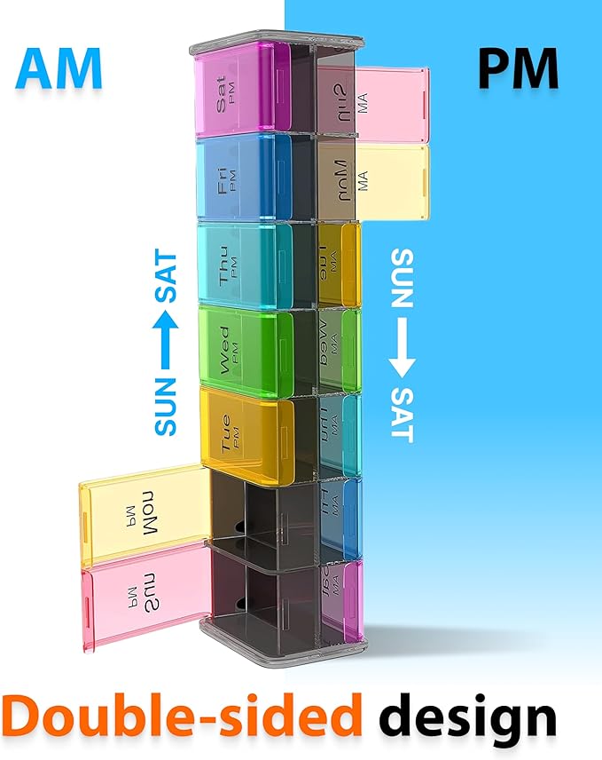 Extra Large Pill Organizer- XXL Pill Box 7 Day - Weekly Pill Organizer with AM PM Large Compartments Big Pill Case for Supplements Jumbo Pill Holder for Vitamins Huge Medicine Organizer 2 Times a Day