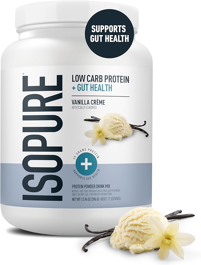 Isopure Protein + Gut Health & Immune Support Powder, Vanilla Crème, 25g Whey Protein with Prebiotics & Vitamins, 12 Servings (Pack of 1)