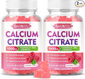 2 Pack Calcium Citrate Gummies 1000mg w/Vitamin D3, High Absorption Calcium Gummies for Women & Men, Plus Magnesium, Potassium, Zinc for Muscle & Immune Support, Raspberry Flavor, 120 Count