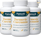 Pattern Wellness Turmeric Curcumin – 95% Curcuminoids with BioPerine® Black Pepper – Supports Joint, Cognitive & Immune Health – Non-GMO, Gluten Free – 180 Capsules