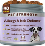 Natural Dog Company Allergy & Itchy Defense Chews 90 ct, Vet Strength High-Concentration Dog Allergy Relief with 2.4X Colostrum,2X Salmon Oil & 1.5X Probiotics, Supports Immune,Coat & Gut Health