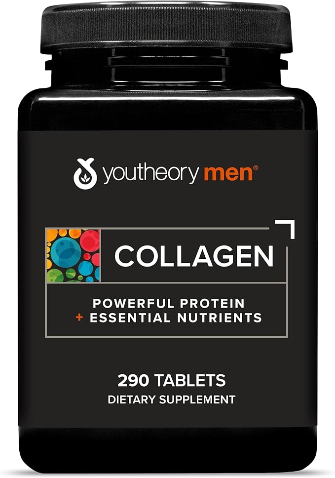 Youtheory Men’s Collagen - 5,000 mg Hydrolyzed Collagen Peptides - with Amino Acids, Vitamin C, & Natural Ingredients - Supports Joint, Muscle, Hair & Nail Health* - 290 Tablets (48-Day Supply)