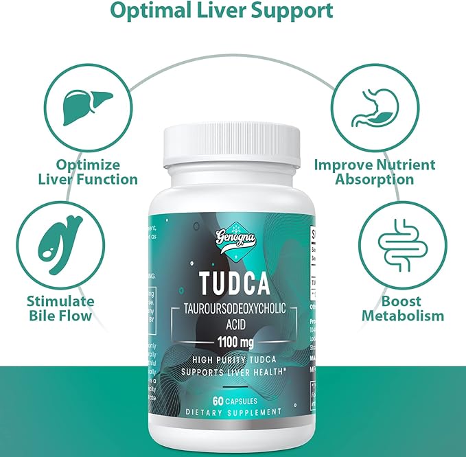 TUDCA 1100mg-Liver Support Supplement for Detox Cleanse, Water-Soluble Bile Salts with Strong Bitter Taste, 60 Vegan Capsules,Non-GMO,Gluten-Free