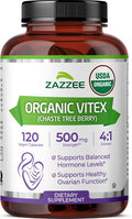 Zazzee USDA Organic Vitex 4:1 Extract, 120 Vegan Capsules, 4 Month Supply, Chaste Berry, Hormonal Balance & Cycle Support for Women, Certified Kosher, Vitex Agnus-Castus, Non-GMO, Made in the USA