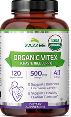 Zazzee USDA Organic Vitex 4:1 Extract, 120 Vegan Capsules, 4 Month Supply, Chaste Berry, Hormonal Balance & Cycle Support for Women, Certified Kosher, Vitex Agnus-Castus, Non-GMO, Made in the USA