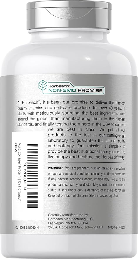Horbäach Multi Collagen Protein 2000 mg | 180 Capsules | Hydrolyzed Collagen Type I, II, III, V, X | Keto & Paleo Friendly, Non-GMO, Gluten Free Supplement