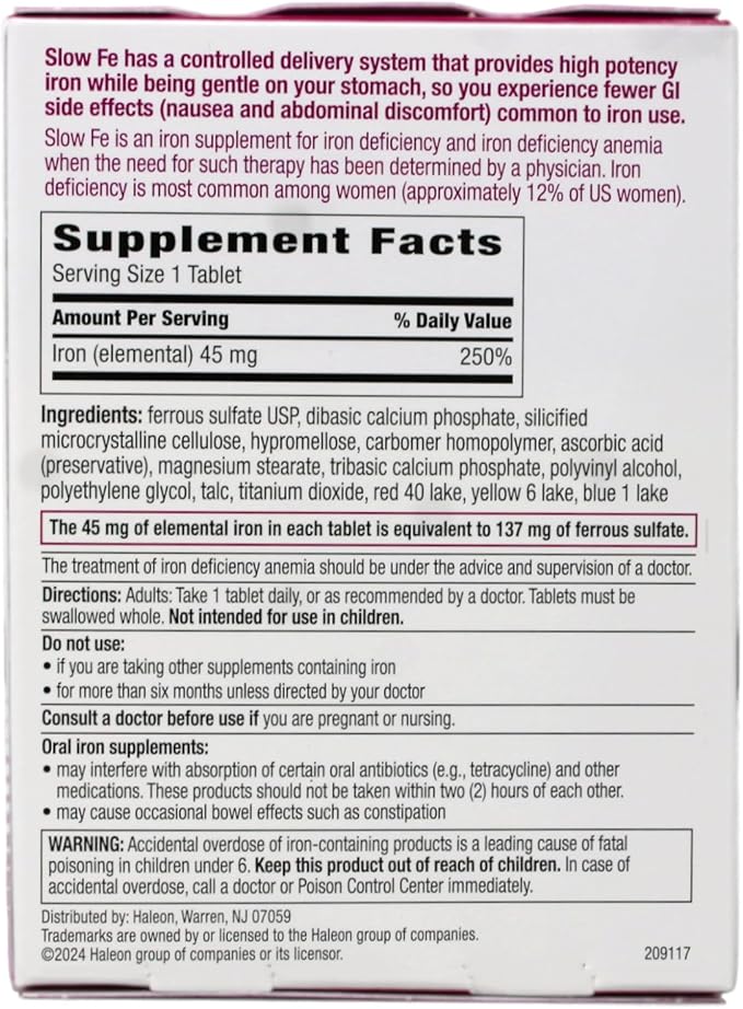 Slow Fe Slow Release Iron Supplement, 30 Tablets (Pack of 2)