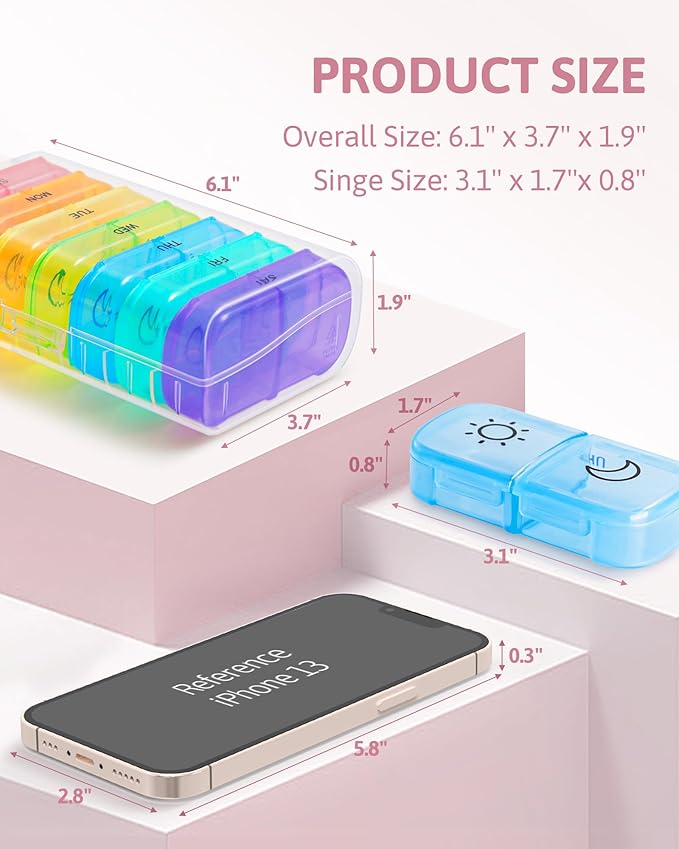 FEATY Weekly Pill Organizer 2 Times a Day with Same-Side Large Opening for Easy Filling & Retrieving, Color Tracking 7 Day AM PM Pill Box with Large BPA Free Pill Case for Vitamins, Fish Oils (Clear)