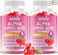 2 Pack Alpha Lipoic Acid Gummies 600mg, High Absorption Chewable ALA Supplement for Antioxidant Support, Raspberry Flavor, Vegan, Sugar Free, 120 Count