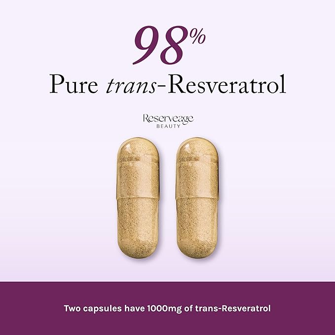 Reserveage Beauty, Resveratrol 1000 mg, Antioxidant Supplement for Heart Health and Immune Support, Supports Healthy Aging and Immune System, Paleo, Keto, 60 Capsules