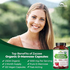 Zazzee USDA Organic D-Mannose, 1000 mg Per Serving, 120 Vegan Capsules, 2 Month Supply, Non-GMO, Urinary Tract & Bladder Support, Potent & Fast-Acting, Lab Tested for Quality & Purity, Made in USA