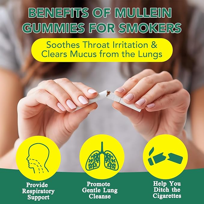2 Pack Mullein Gummies for Lungs, 2000mg Mullein Leaf Extract for Respiratory & Digestive & Immune Support, Natural Herbal Supplement, Pear Flavor Gummies 60 Gummies