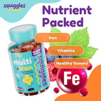 Squiggles Kids Multivitamin + Iron Gummies - Low Sugar Gummy Vitamins with Iron Supplements for Kids - Broad Spectrum of Vitamins and Minerals, Chewy, Yummy Berry Flavor (100 Count)