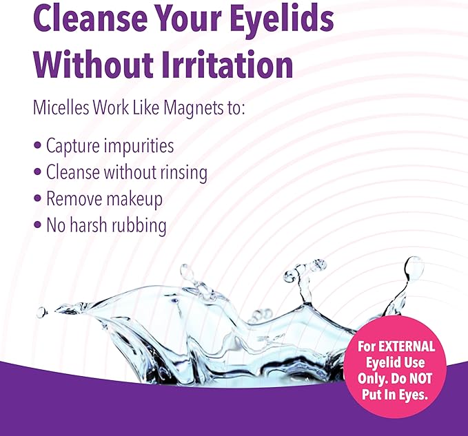 iVIZIA Micellar Eyelid Cleanser for Eyelid Cleansing, Rinse-Free, Gently Removes Makeup, 3.3fl oz Bottle