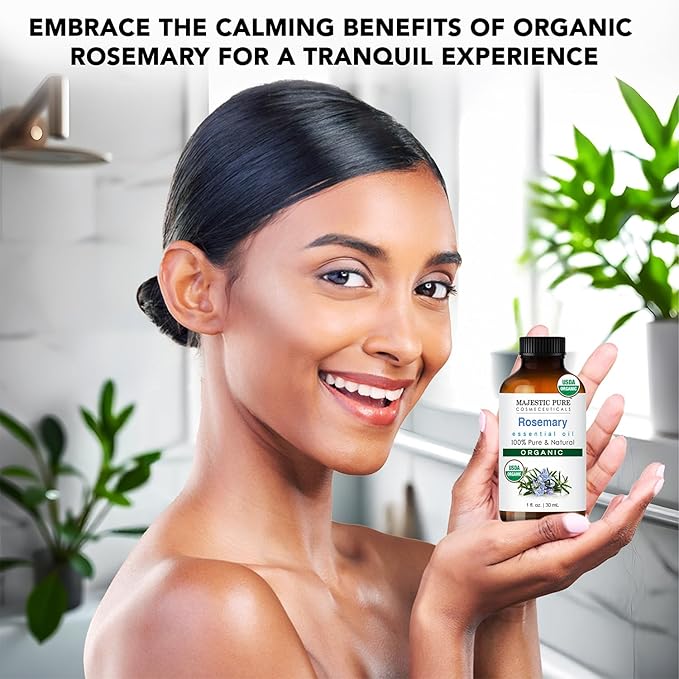 Majestic Pure Organic Rosemary Essential Oil - 100% Pure & Premium Oil for Hair Growth, Skin, Face, Aromatherapy & Diffuser - 1 fl oz | Perfect Oil for Hair Growth