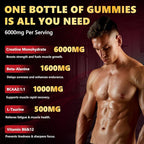 Creatine Monohydrate Gummies 6000mg for Men & Women, Sugar Free Creatine Gummy for Pre & Post Workout, High Absorption Supplement with BCAA, Support Boost Strength, Endurance & Muscle Recovery