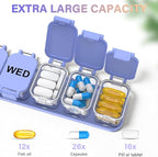 2-Pack Extra Large Weekly Pill Organizer, Travel Pill Box 7 Days, XL Vitamin Holder with 7 Detachable Compartments, Daily Pill Case for Home and Travel