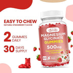 Magnesium Glycinate Gummies 500mg - Magnesium Supplement with Vitamin B6 for Adults & Magnesium for Kids - Calm Magnesium for Sleep, Mood, Muscle Support - Strawberry Flavor, 60 Gummies