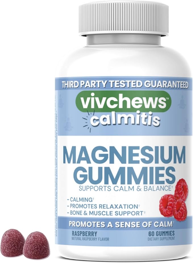 Calmitis Magnesium Gummies – Supports Calm & Balance, Magnesium Citrate, Natural Raspberry Flavor, Fruit Pectin Based, Gelatin-Free, Vegan, No Artificial Colors, Flavors or Sweeteners, 60 ct