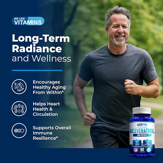 We Like Vitamins Resveratrol 1000mg per Serving - 60 Easy to Swallow Veggie Capsules - Natural Resveratrol Supplement 1000mg - Antioxidant Supplement Helps Support Immune System