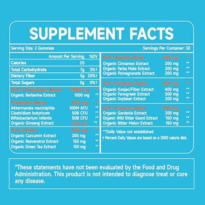 GLP-1 Probiotic Gummies, GLP-1 Supplement with Akkermansia Probiotic, Berberine, No Sugar Added for Gut & Digestion Health,Strawberry Flavor-60 Gummies