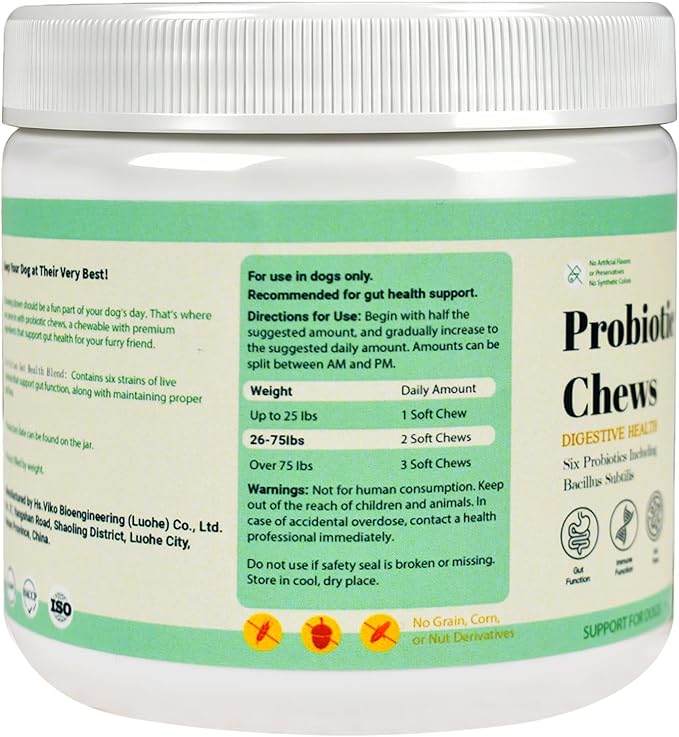 Probiotics for Dogs - Soft Chews for Yeast Infection, Digestive Health & Immune Support Promotes Balanced Gut Flora & Healthy Skin