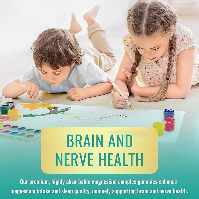 Magnesium Complex Gummies for Kids & Adults- Magnesium Glycinate, Taurate, Citrate, Malate Supplement-Support Calm Stress Relief, Bone, Muscle, Mood Vegan, Green Apple & Kiwi Flavor, 60 Gummies