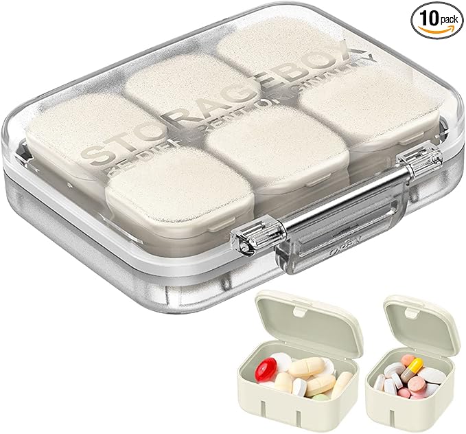Pill Organizer SOFISO 4/6 Grid Free Assembly Travel Medicine Organizer 10 Day Pill Organizer Portable Pill Box Waterproof Pill Case Daily Medication Carry Case for Vitamins, Fish Oils, Supplements