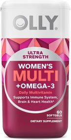 OLLY Ultra Women's Multi Softgels, Overall Health and Immune Support, Omega-3s, Iron, Vitamins A, D, C, E, B12, Daily Multivitamin, 30 Day Supply - 60 Count