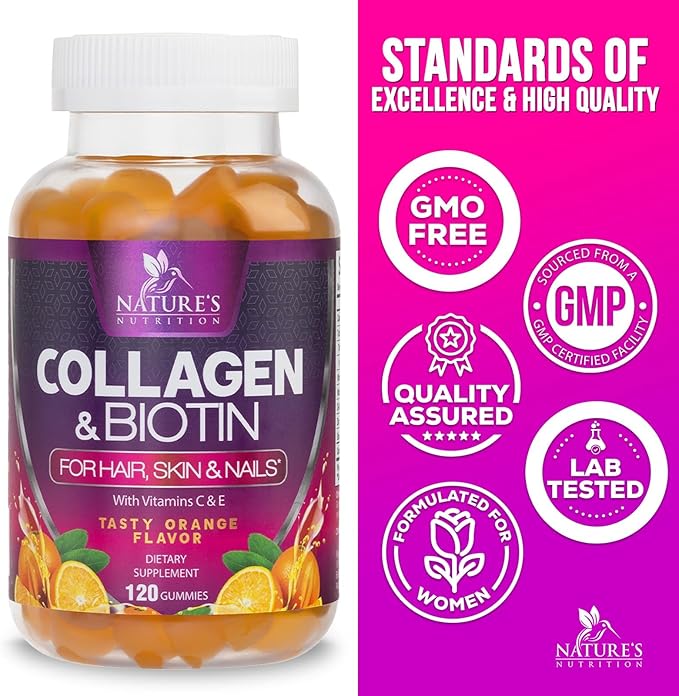Collagen Gummies - 2500mcg Biotin Per Serving - Complete Collagen Supplement with Hydrolyzed Peptides Type I & III, Biotin, Zinc, & Vitamin C - Hair, Skin, & Nail Support Women & Men - 120 Gummies
