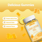 Cod Liver Oil Gummies 1000mg, for Adults & Kids with Omega-3 Vitamin A & D3, Fish Oil Supplement, Supports Eye Health, Brain Function & Bone Health, Sugar-Free, Non-GMO, Gluten-Free 60 Count