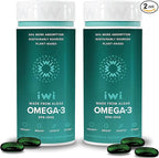 Iwi Omega-3, 60 Softgels (60 Servings), Vegan Plant-Based Algae Omega 3 with EPA + DHA, Whole-Body Support Dietary Supplement, Krill & Fish Oil Alternative, No Fishy Aftertaste