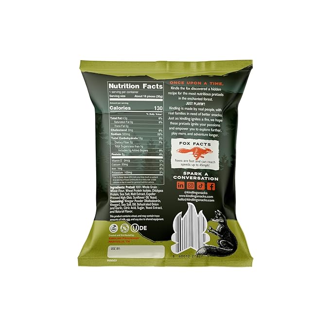 Kindling Protein Pretzels - Dill-Pickle | Protein-Packed Snack Size Bags | Kosher | 8-9g Protein Per Serving | No Artificial Flavors, Soy-Free | Lunches, Office Snacks, & On-the-Go | 16-Count (1.06oz Bags)