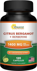 aSquared Nutrition Citrus Bergamot with Berberine Supplement - 1400mg Per Serving Max Strength Complex - 120 Capsules - Supports Cardiovascular Health - Pills Alternative to Gummies & Liquid Drops