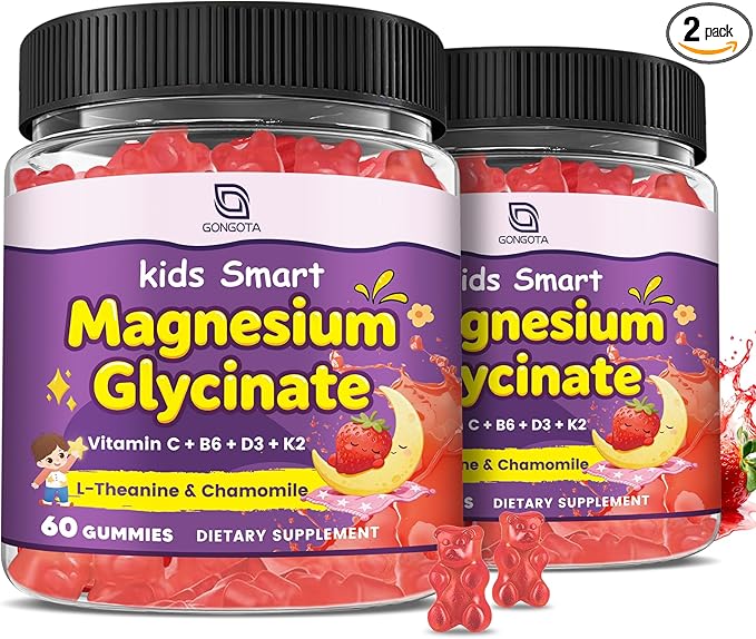 Magnesium Gummies for Kids & Adults - 400/200mg Magnesium Glycinate with L-Theanine, Chamomile, D3 & K2, Kids Sleep Gummies Melatonin Free, for Zzz & Relax, Cognition - Sugar Free, 60 C