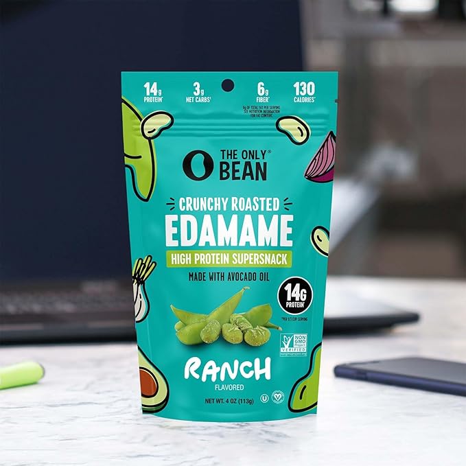The Only Bean Edamame Dry Roasted Low Carb Snacks (Ranch), Vegan Gluten Free Snacks, Healthy Snacks for Kids and Adults, High Protein Snacks, Keto Snacks, Diabetic Snacks, 4oz (Pack of 3)