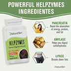 NaturalSlim Digestive Enzymes for Women & Men - Helpzymes Essential Enzymes for Digestion, Gut Health, Gas Bloating Relief with Bromelain, Ox Bile, Pancreatin. & Betaine HCL - 100 Capsules 3 Pack