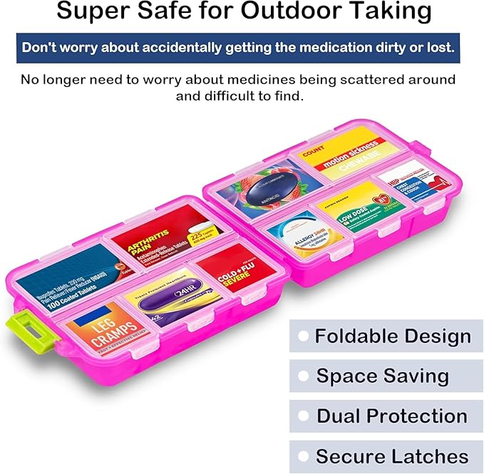 2026 New Extra Large Pill Box with Medicine Labels Travel Essentials Daily Med Container Mini Medication Organizer Storage Organizer Case 7 Day Pill Organizer(Blue+Pink+Purple)