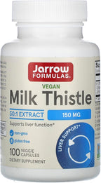 Jarrow Formulas Milk Thistle 150 mg with 30:1 Standardized Silymarin Extract, Dietary Supplement for Liver Function Support, 100 Veggie Capsules, 33-100 Day Supply