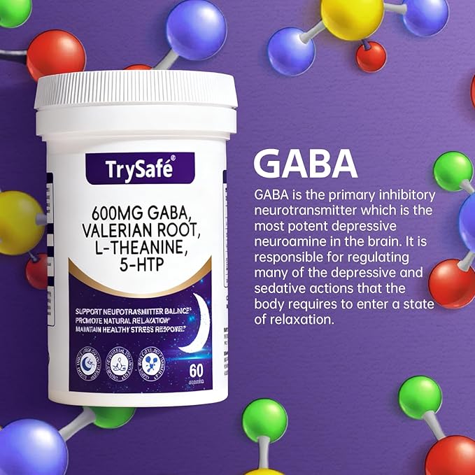 600mg GABA Sleep Aid* for Adults with 200mg Valerian Root, 100mg L-theanine, 60mg 5-HTP | Helps The Body Ease Into Sleep* & Maintain Deep Restful Sleep*, 60 Capsules, 30 Day Supply