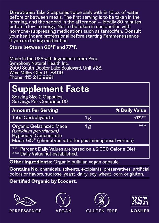 Femmenessence® MacaPause® – Clinically Proven Postmenopausal Organic Vegan Supplement for Natural Hormone Balance, Menopause Symptom Relief, Bone & Heart Health (120 Capsules, 30 Day Supply)