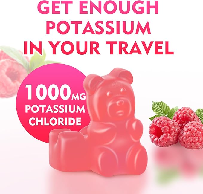 2 Pack Potassium Gummies, Potassium Chloride for Adults, Sugar-Free Potassium Supplement Gummies Support Electrolyte Balance for Women & Men, Raspberry Flavor, 120 Count