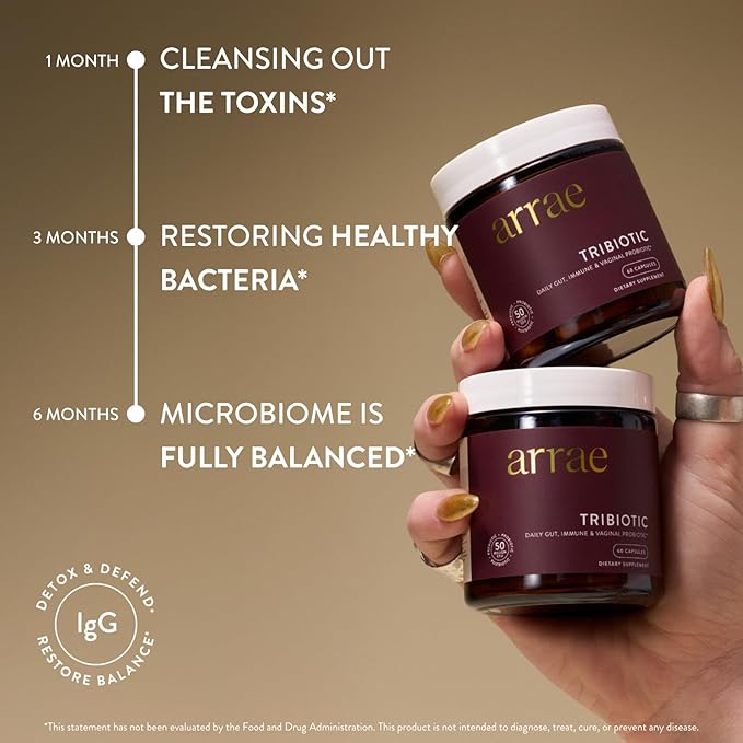 Arrae Tribiotic, Probiotics for Women, Support for Vaginal pH Balance, Gut, Immune, and Feminine Health, Prebiotics, Probiotics, Postbiotics, 30 Count
