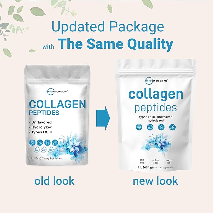 Micro Ingredients Hydrolyzed Collagen Peptides Powder, 1lb | Type I & III Grass-Fed Collagen for Women & Men | Unflavored Protein for Hair, Skin, Nails, Joints* | Easy Dissolve, Paleo, Non-GMO